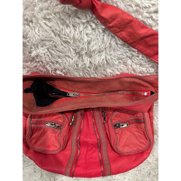 ALEXANDER WANG Donna Red/Pink Distressed Leather Hobo Crossbody Knot Zipper Bag - Picture 6 of 7